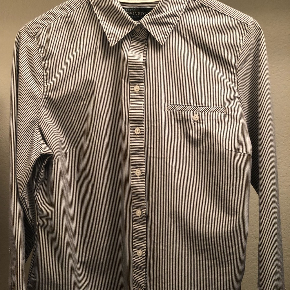 Navy Blue Fitted Pinstripe (Petite Covington)